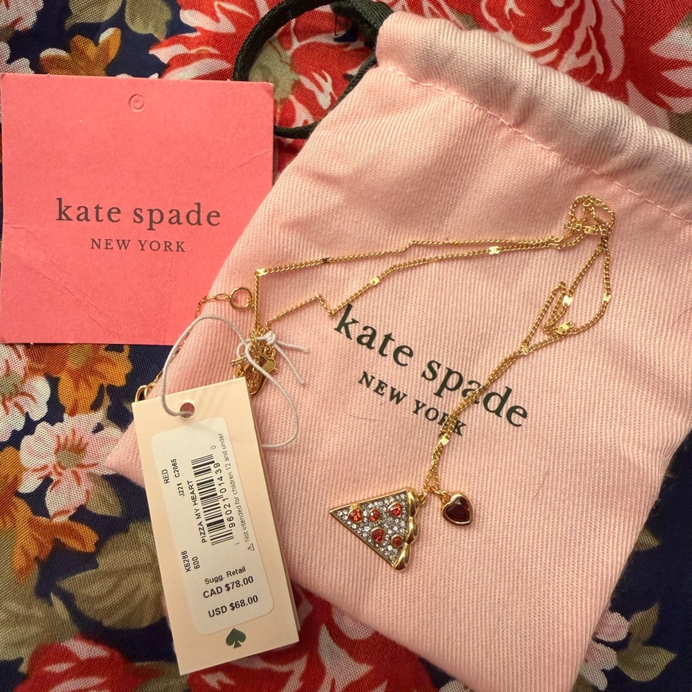 🍕❤️ Kate Spade “Pizza-My-Heart” pizza and red heart charm necklace